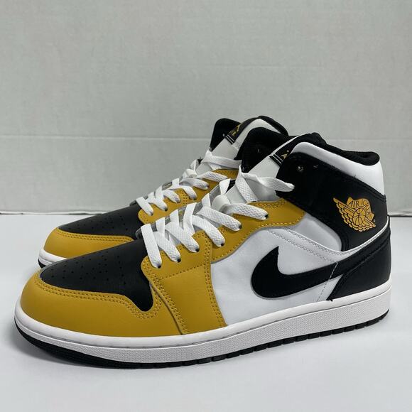 Air Jordan 1 Mid Yellow Ochre DQ8426 701 Size 10.5 Men Leather Shoe Black White